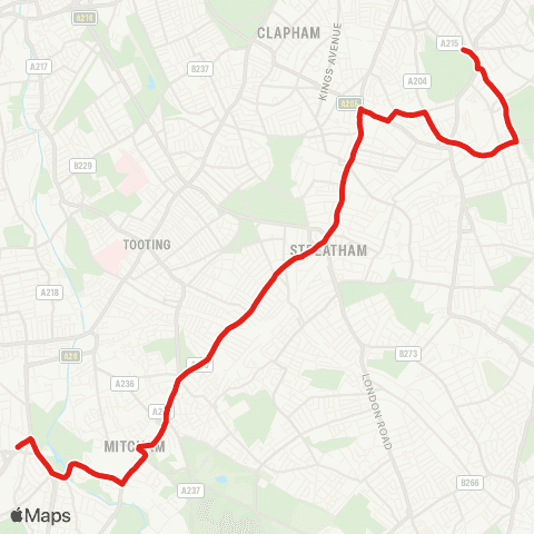 TfL Morden - Mitcham - Streatham - Tulse Hill - Herne Hill map