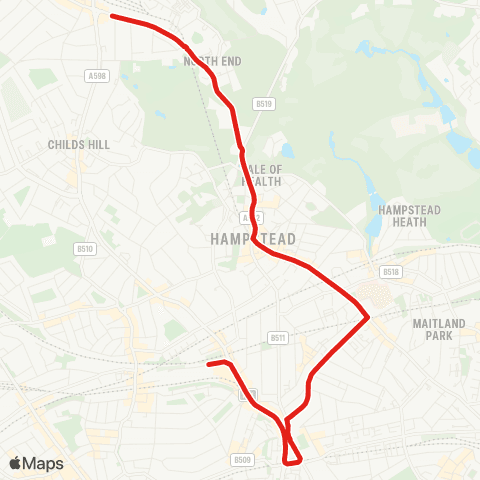 TfL Golders Green - Hampstead - Hampstead Sta - Belsize - Finchley Rd map