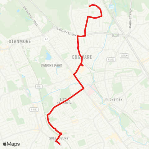 TfL Queensbury, Morrisons - Merlin Crescent - Edgware - Wolmer Close - Broadfields Estate map