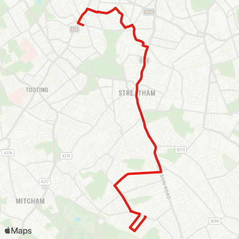 TfL Pollards Hill - Norbury - Streatham Common - Radbourne Rd - Balham map