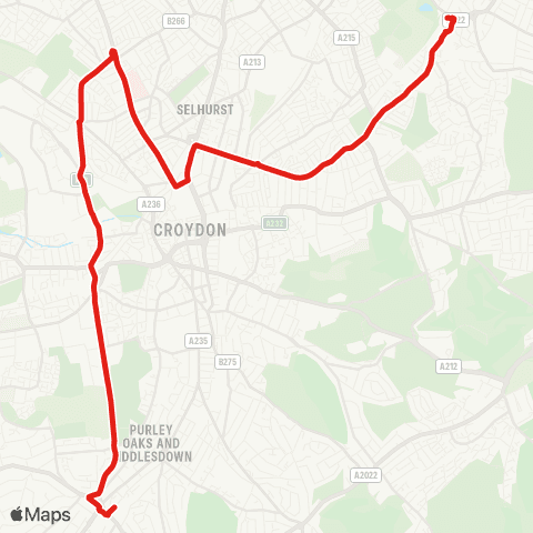 TfL Elmers End - W Croydon - Croydon Univ Hosp - Thornton Heath Pond - Purley map