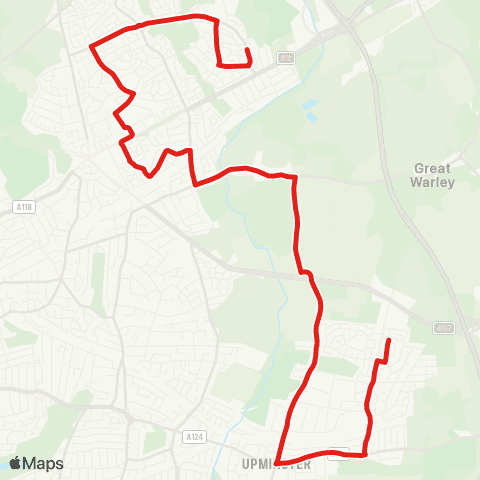 TfL Harold Hill, Dagnam Pk Square - Gallows Corner Tesco - Kings Pk - Harold Wood Sta - Upminster Sta - St Mary's Ln - Upminster Pk Estate map