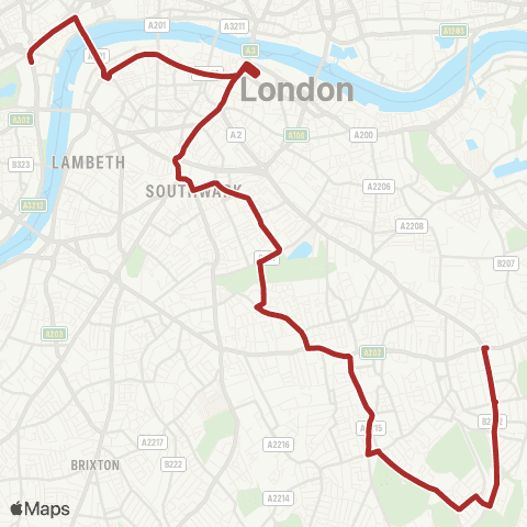 TfL Trafalgar Square - London Bridge - Elephant & Castle - Peckham - New Cross Gate map