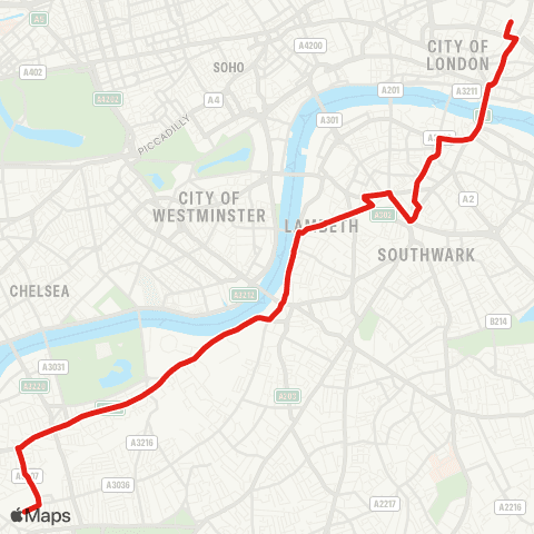 TfL Clapham Jct - Battersea - Vauxhall - Elephant & Castle - Southwark Bridge Rd - Liverpool St Sta map