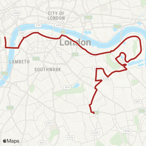 TfL Peckham - Canada Water - Bermondsey - London Bridge - Whitehall, Horse Guards map