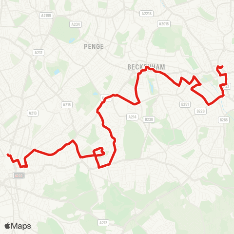 TfL W Croydon - Shirley - Elmers End - Beckenham - Bromley N map