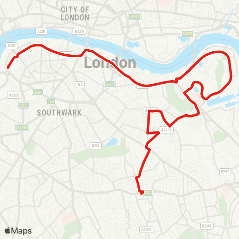 TfL Peckham - Surrey Quays - Canada Water - Bermondsey - Waterloo map