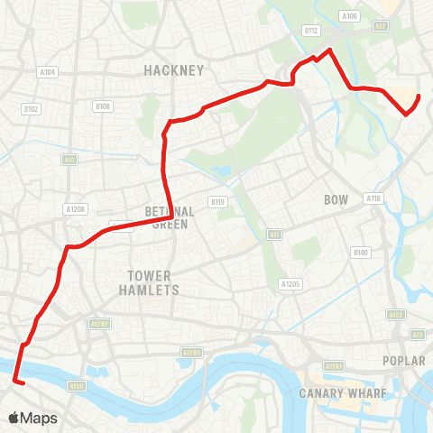 TfL Stratford City - Hackney Wick - Bethnal Green - Shoreditch - London Bridge map
