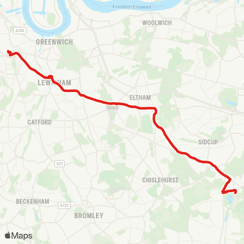TfL Foots Cray, Tesco - Sidcup - Eltham - Lewisham - New Cross Gate map