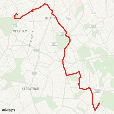 TfL Crystal Palace - Brixton - Clapham Common map