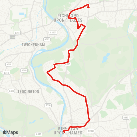 TfL Richmond, Manor Circus - Richmond Town Ctr and Sta - Richmond Hill - Norbiton - Kingston map