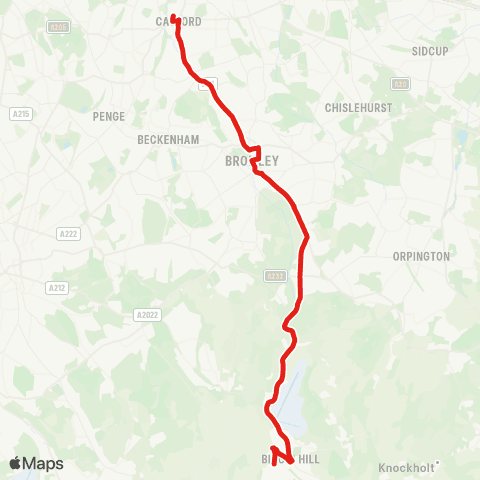 TfL Biggin Hill Val - Keston Mark - Bromley - Downham - Catford map