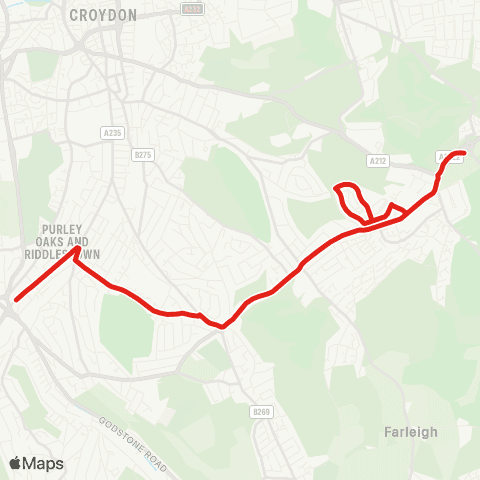 TfL Purley - Monks Hill - Sanderstead - Purley Downs Rd - Addington Interchange map