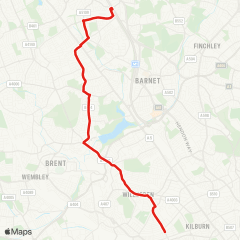 TfL Mill Hill Bway - Burnt Oak - Neasden - Willesden - Kensal Rise map
