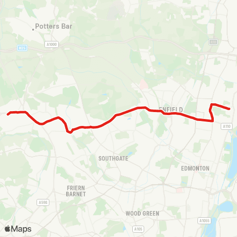 TfL Brimsdown - Southbury - Enfield Town - New Barnet - Barnet Hosp map