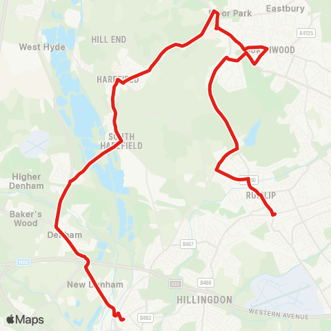 TfL Ruislip - Ruislip Common - Northwood - Harefield - Uxbridge map