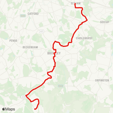 TfL Eltham - Elmstead Woods - Bromley - Hayes - New Addington map