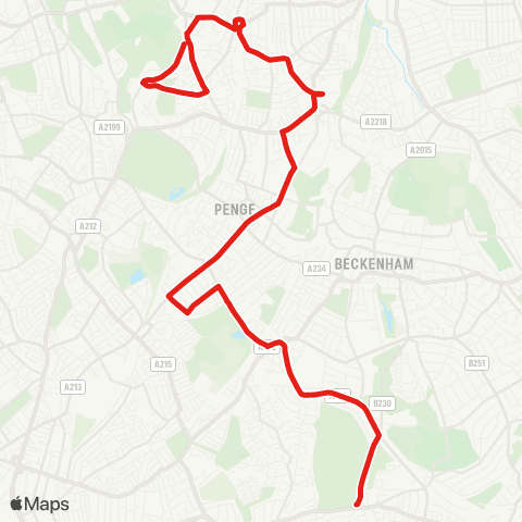 TfL Upper Sydenham - Lower Sydenham, Sainsbury's - Penge - Elmers End - Shirley map