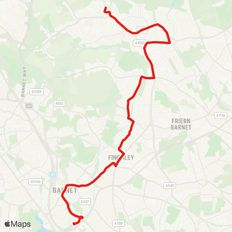 TfL Barnet - E Barnet - Whetstone - Finchley - Brent Cross map