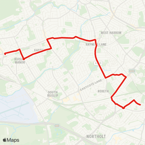 TfL Ruislip - Southbourne Gardens - Alexandra Av - S Harrow - Wood End, Lilian Board Way map