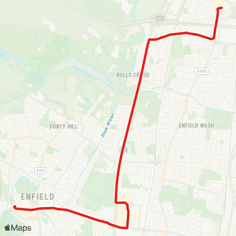 TfL Waltham Cross - Turkey St Sta - Enfield Retail Pk - Great Cambridge Rd - Enfield map