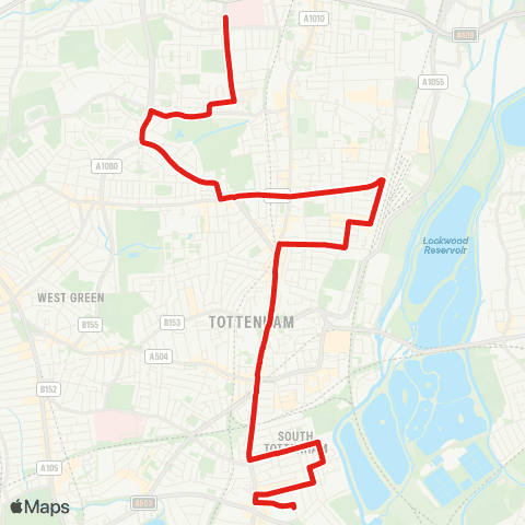 TfL N Middlesex Hosp - The Roundway - Dowsett Rd - Tottenham - Stamford Hill map