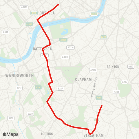 TfL Streatham Hill - Wandsworth Common - Clapham Jct - Battersea - Sloane Square map