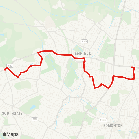 TfL Ponders End. Bus Garage - Bush Hill Pk - Enfield Town - Enfield Chase - Oakwood map