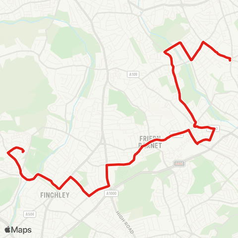 TfL Southgate Sta - Arnos Grove - New Southgate - Finchley Central - Mill Hill E, Sta and Millbrook Pk map