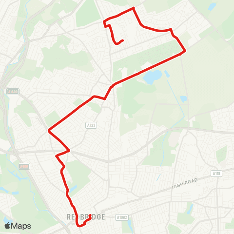 TfL Limes Farm - Hainault, The Lowe - Fairlop - Barkingside - Gants Hill - Ilford map