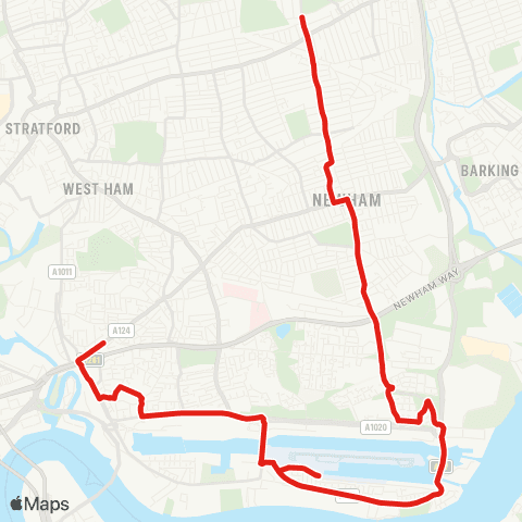 TfL Canning Town, Barking Rd - Canning Town Sta - London City Airport - E Ham - Manor Pk map