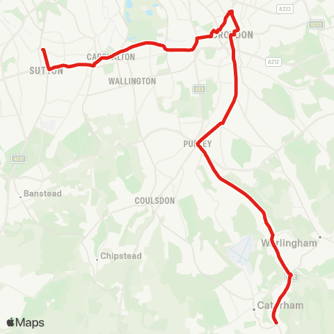 TfL Sutton - Wallington Green - Croydon - Purley - Caterham map