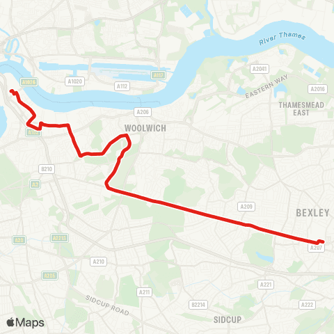 TfL N Greenwich - Charlton Village - Queen Elizabeth Hosp - Shooters Hill - Bexleyheath map