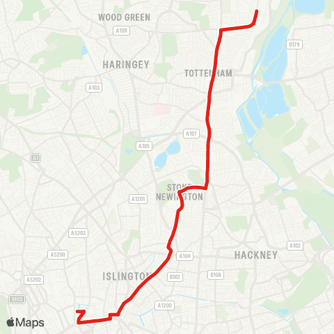 TfL Northumberland Pk - Tottenham - Stoke Newington - Angel - King's Cross map