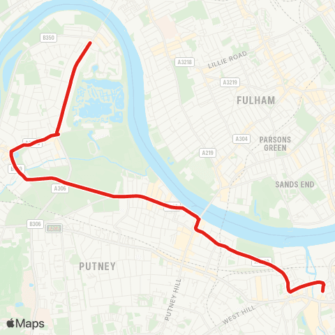 TfL Castelnau, Lonsdale Rd - Wetlands Ctr (Selected Journeys Only) - Putney Common - Wandsworth Riverside Quarter - Wandsworth map