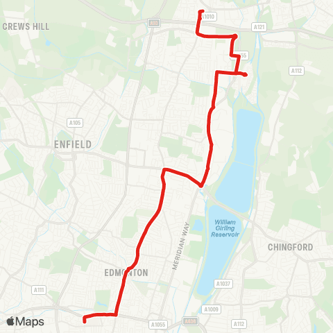 TfL Waltham Cross - Enfield Island Village - Brimsdown - Edmonton Green - N Middlesex Hosp map
