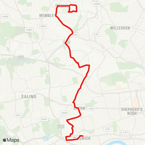 TfL Turnham Green, Church - S, Central and N Acton - Pk Royal & Central Middlesex Hosp - Stonebridge Pk - Wembley, First Way map