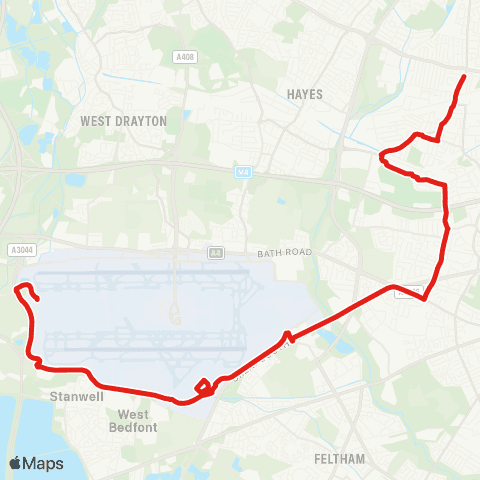 TfL Southall, Town Hall - Convent Way Estate - Heston - Hounslow W - Hatton Cross - Heathrow Term 4 - Cargo Ctr - Heathrow Term 5 map