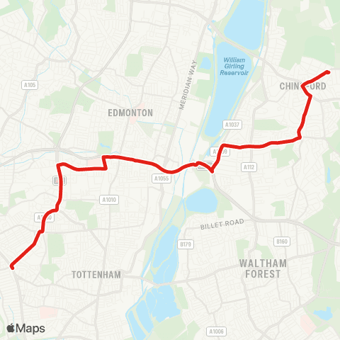 TfL Turnpike Ln Sta - Wilbury Way - Angel Corner - Upper Edmonton - Chingford Sta map