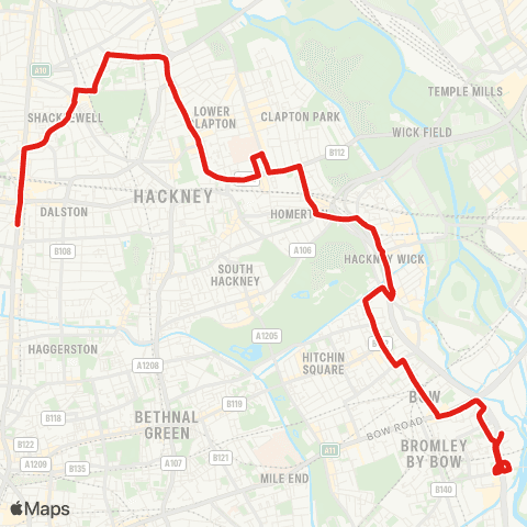 TfL Bromley-By-Bow - Hackney Wick - Homerton - Clapton - Dalston Jct map
