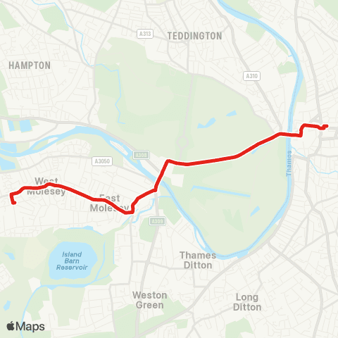 TfL Kingston - Hampton Court Palace and Sta - Bridge Rd - Walton Rd - W Molesey map