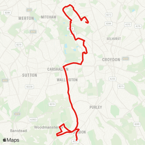 TfL Coulsdon S - The Mt - Wallington - Beddington - Mitcham Eastfields - Pollards Hill map