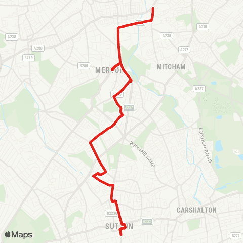 TfL Colliers Wood - Morden - St Helier - Sutton Common - Sutton Sta map
