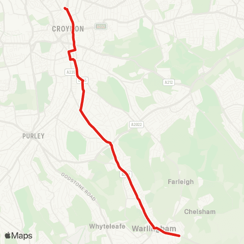 TfL Warlingham - Sanderstead - S Croydon - W Croydon map