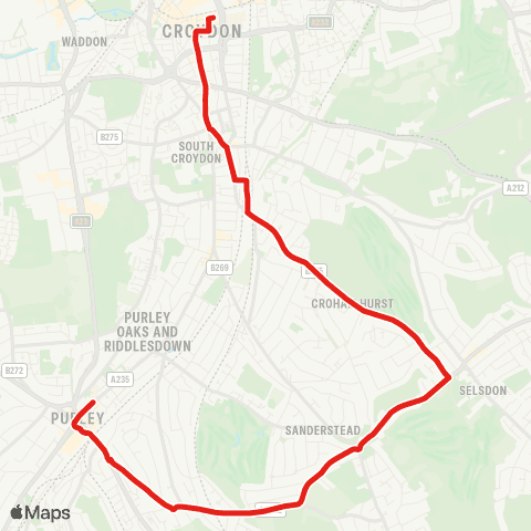TfL Purley - Sanderstead - Selsdon - S Croydon - Croydon Town Ctr map