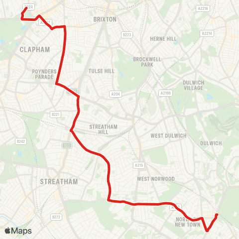 TfL Crystal Palace - Leigham Court Rd - Streatham Hill Sta - Clapham Pk - Clapham Common map