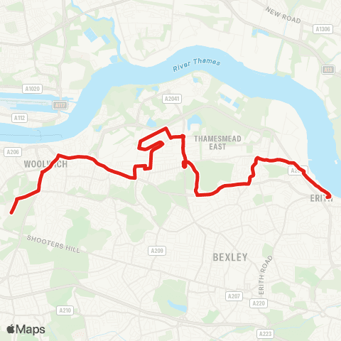 TfL Woolwich Common, Queen Elizabeth Hosp - Plumstead - Abbey Wood - Woolwich Rd - Belvedere Sta - Erith map