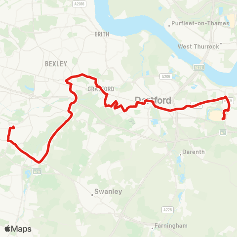 TfL Sidcup Sta - Bexleyheath Town Ctr - Crayford - Dartford - Bluewater map