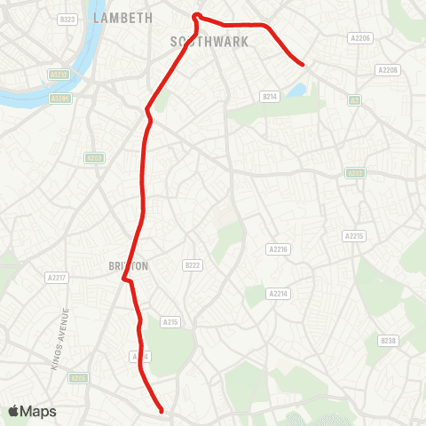 TfL Tulse Hill - Brixton - Kennington - Elephant & Castle - Old Kent Rd, Tesco map