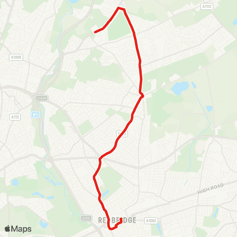 TfL Ilford High Rd, Hainault St - Gants Hill - Barkingside - Chigwell - W Hatch Sch map